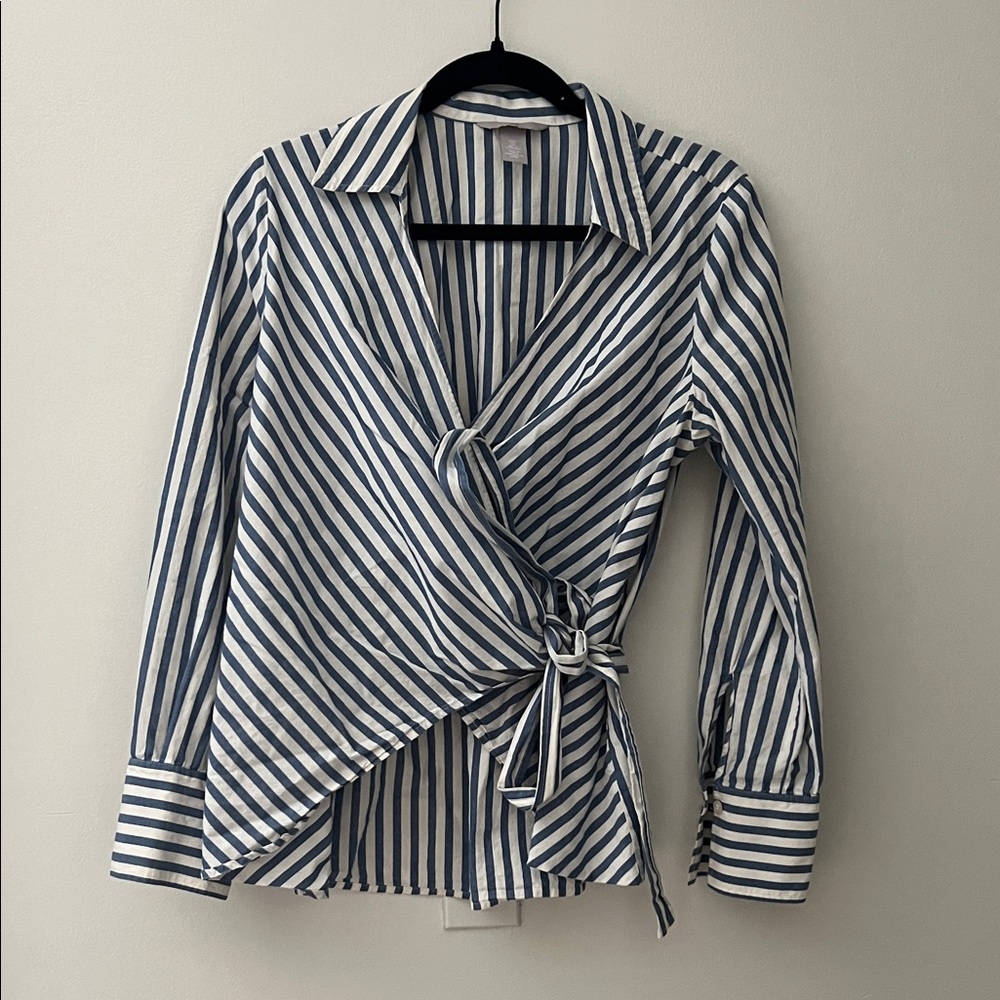 Striped Blue and White Wrap Top